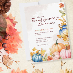 Invitation Aquarelle Automne Citrouille Blanche Friendsgiving