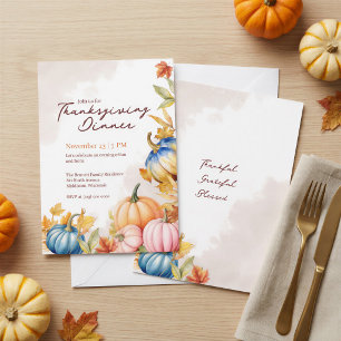 Invitation Aquarelle Automne Citrouille Blanche Friendsgiving