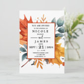 Invitation Aquarelle Automne Couleurs Feuilles (Debout devant)
