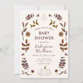 Invitation Aquarelle Automne Feuilles Baby shower Citrouille (Devant)