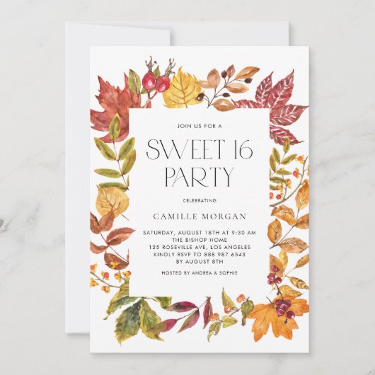 Invitation Aquarelle Automne Feuilles Cadre Automne Douce Aut (Devant)