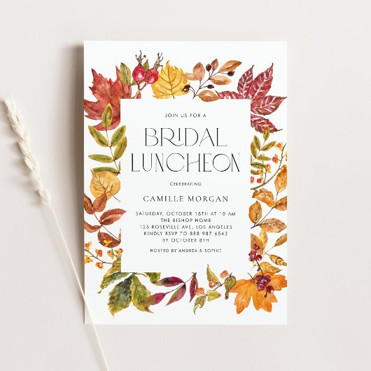 Invitation Aquarelle Automne Feuilles Cadre Bridal Déjeuner