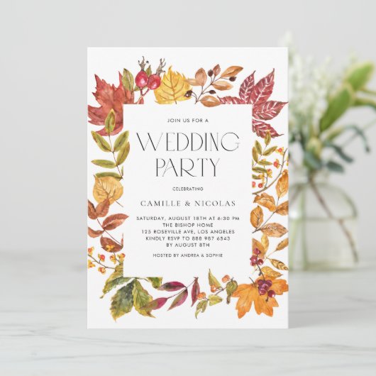 Invitation Aquarelle Automne Feuilles Frame Mariage de automn (Debout devant)