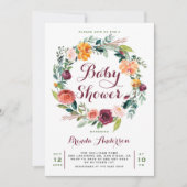 Invitation Aquarelle Automne Floral Baby shower de couronne (Devant)