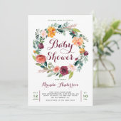 Invitation Aquarelle Automne Floral Baby shower de couronne (Debout devant)