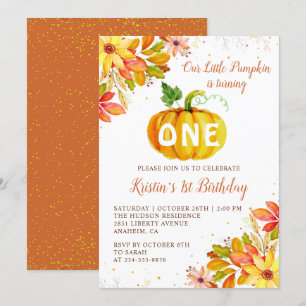 Invitation Aquarelle Automne Floral Citrouille Automne Annive