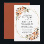 Invitation Aquarelle Automne Floral Geo Mariage Terracotta<br><div class="desc">Moderne Elegant Watercolor Floral Card comprend de belles fleurs d'automne sur un cadre géométrique doré. Roses oranges,  roses de pêche,  roses dorés,  roses roses roses,  succulents couleur prune,  roses blanches,  feuilles d'eucalyptus et autres plantes botaniques. Retour En Terracotta.</div>