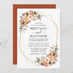 Invitation Aquarelle Automne Floral Geo Mariage Terracotta