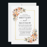 Invitation Aquarelle Automne Floral Gold Frame Mariage<br><div class="desc">Moderne Elegant Watercolor Floral Card comprend de belles fleurs d'automne sur un cadre doré. Roses oranges,  roses de pêche,  roses dorés,  roses roses roses,  succulents couleur prune,  roses blanches,  feuilles d'eucalyptus et autres plantes botaniques.</div>