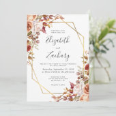 Invitation Aquarelle Automne Floral Gold Frame Mariage (Debout devant)