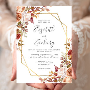 Invitation Aquarelle Automne Floral Gold Frame Mariage