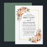 Invitation Aquarelle Automne Floral Mariage Or Sage Vert<br><div class="desc">Moderne Elegant Watercolor Floral Card comprend de belles fleurs d'automne sur un cadre doré. Roses oranges,  roses de pêche,  roses dorés,  roses roses roses,  succulents couleur prune,  roses blanches,  feuilles d'eucalyptus et autres plantes botaniques. Sage Green Back.</div>