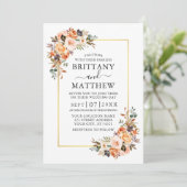 Invitation Aquarelle Automne Floral Mariage Or Terracotta (Debout devant)