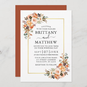 Invitation Aquarelle Automne Floral Mariage Or Terracotta