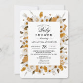 Invitation Aquarelle Automne Jaune & Blanc Cadre Floral (Devant)
