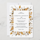 Invitation Aquarelle Automne Jaune & Blanc Cadre Floral (Devant)