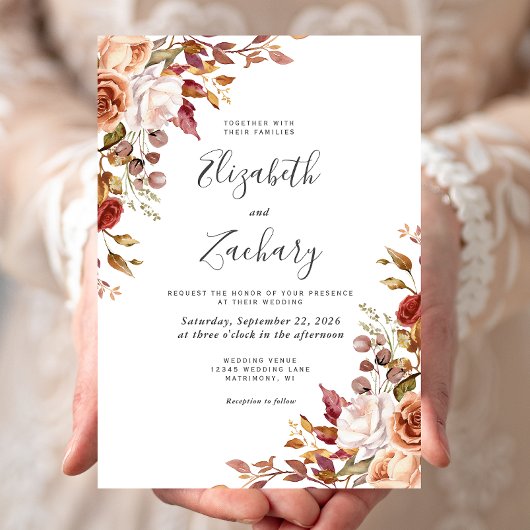 Invitation Aquarelle Automne Mariage Floral