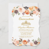 Invitation Aquarelle Automne Pêche Florale Or Quinceanera (Devant)