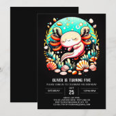 Invitation Aquarelle Axolotl Anniversaire élégant (Devant / Derrière)