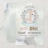 Invitation Aquarelle Baby Deer Flower Rose Vert 1er (Devant / Derrière)