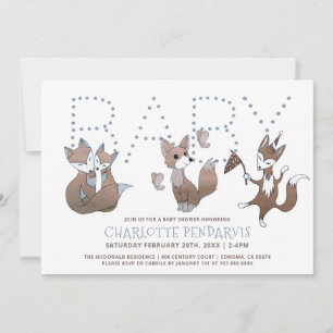 Invitation Aquarelle Baby Foxes Baby shower Brown bleu