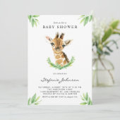 Invitation Aquarelle Baby Giraffe Baby shower de verdure (Debout devant)