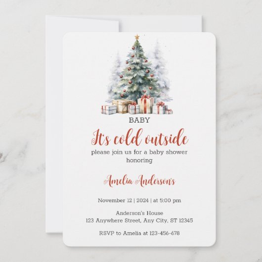 Invitation Aquarelle Baby it’s Cold Outdoor Baby shower (Devant)