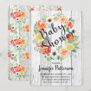 Invitation Aquarelle Baby shower à couronne orange et jaune
