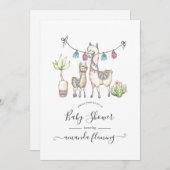 Invitation Aquarelle Baby shower à thème Llama (Devant / Derrière)