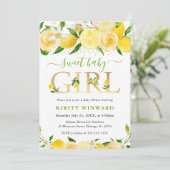 Invitation Aquarelle Baby shower aux citrons floraux (Debout devant)