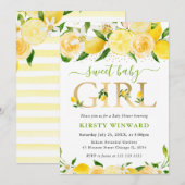 Invitation Aquarelle Baby shower aux citrons floraux (Devant / Derrière)