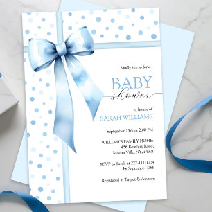 Invitation Aquarelle Baby shower bleu Bow Bow