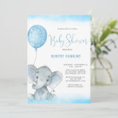 Invitation Aquarelle Baby shower Blue Elephant Boy (Debout devant)