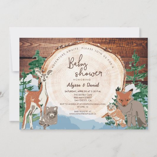 Invitation Aquarelle Baby shower bois personnalisé (Devant)