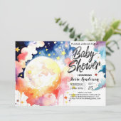 Invitation Aquarelle Baby shower céleste Merveilles (Debout devant)