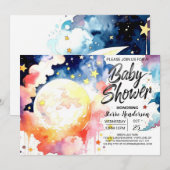 Invitation Aquarelle Baby shower céleste Merveilles (Devant / Derrière)