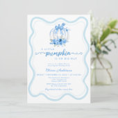 Invitation Aquarelle Baby shower Citrouille Blue Little Bow (Debout devant)