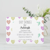 Invitation Aquarelle baby shower Coeurs doux (Debout devant)