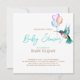 Invitation Aquarelle Baby shower colibri et ballons