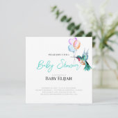 Invitation Aquarelle Baby shower colibri et ballons (Debout devant)