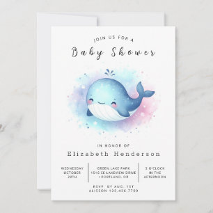 Invitation Aquarelle Baby shower de baleine personnalisé