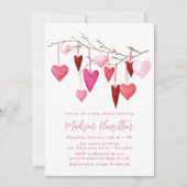 Invitation Aquarelle Baby shower de branche rose et rouge coe (Devant)