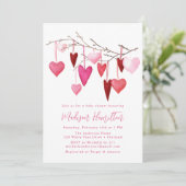 Invitation Aquarelle Baby shower de branche rose et rouge coe (Debout devant)