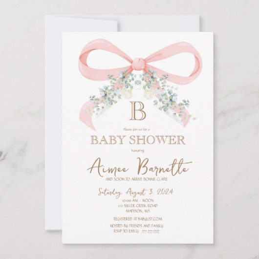 Invitation Aquarelle Baby shower de cabot rose (Devant)