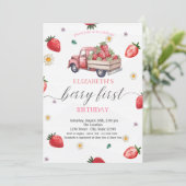 Invitation Aquarelle Baby shower de camion fraise (Debout devant)