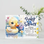 Invitation Aquarelle Baby shower de canard Whimsy (Debout devant)