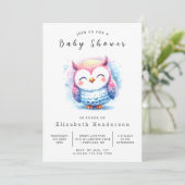 Invitation Aquarelle Baby shower de chouette imprimable (Debout devant)