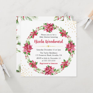 Invitation Aquarelle Baby shower de couronne rouge Poinsettia