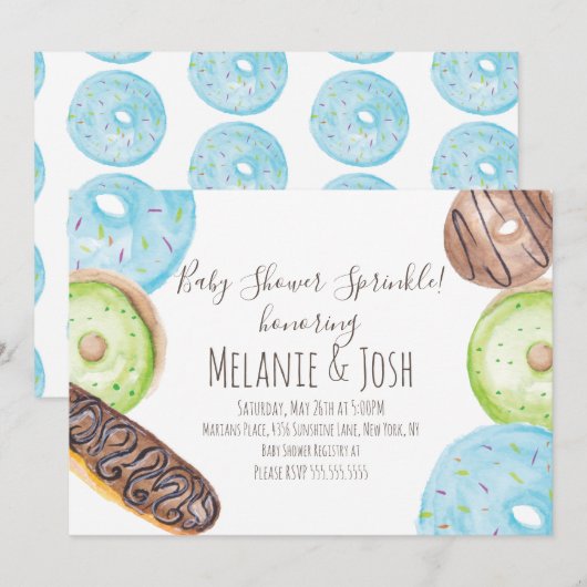 Invitation Aquarelle Baby shower de Donut Parsemer doux (Devant / Derrière)