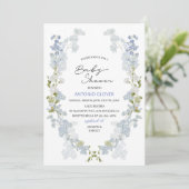Invitation Aquarelle baby shower de fleurs bleu Delphinium (Debout devant)